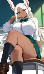 1girls ai_generated big_boobs big_breasts big_thighs blouse bunny_ears bunny_girl classroom crossed_legs curvy curvy_body curvy_female curvy_figure curvy_thighs dark-skinned_female dark_skin huge_breasts kyoru189 large_breasts light-skinned_female light_skin looking_at_viewer mature_female milf mirko miruko my_hero_academia rabbit rabbit_ears rabbit_girl red_eyes rumi_usagiyama school_uniform schoolgirl shiny shiny_skin shirt shoes sitting sitting_on_chair skirt solo solo_female white_hair
