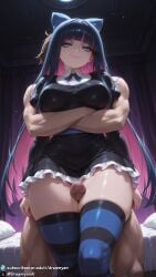 1girls ai_generated big_breasts black_hair blue_eyes breasts curvy curvy_body curvy_female dreamyan_ai green_eyes hi_res high_quality high_resolution highres hug huge_breasts hugging hugging_from_behind large_breasts legs_together long_hair panty_&_stocking_with_garterbelt pink_hair seductive seductive_eyes seductive_look seductive_mouth seductive_pose seductive_smile smile smiling standing stocking_anarchy stockings striped_legwear stripes thick_ass thick_thighs thigh_sex thighhighs thighs uncensored very_long_hair