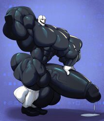 abs biceps big_balls big_muscles big_penis big_thighs black_body cerwcerw deltarune fluids gaster gaster_(undertale) hollow_eyes hyper hyper_balls hyper_muscles hyper_penis macro male male_only masturbating masturbation muscles muscular muscular_male pecs penis precum side_view smile smiling socket tall testicles undertale undertale_(series) white_face