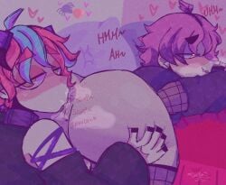 2boys ahoge anilingus anus_lick ass_bigger_than_head ass_focus ass_grab balls bedroom big_ass blush blushing_male breath_cloud bubble_butt cherubiesan clothed clothing digital_drawing_(artwork) dominant_male earrings emikukis femboy fishnets gay genitals girly goth_boy half-closed_eyes heart-shaped_pupils hoodie huge_ass licking_anus light-skinned_male looking_at_viewer looking_pleasured male male_only messy_hair moaning moaning_in_pleasure multicolored_eyes nail_polish neneefthy no_pants no_underwear on_bed orgasm pink_hair rule_63 short_hair smiling steam steamy_ass steamy_breath tongue_in_anus two-tone_hair virtual_youtuber yaoi yellow_eyes youtube_hispanic