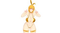 1girls blonde_female blonde_hair bunny_ears half-dressed half_naked half_naked_female long_hair long_hair_female onlyrubez purple_eyes rwby solo_female yang_xiao_long