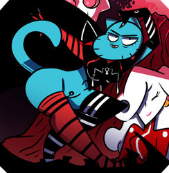 blue_fur bottomless cartoon_network clothed clothing feline female fur gloves mammal nicole_watterson pussy raamskorge the_amazing_world_of_gumball thigh_highs thighhighs yuki_yoshida