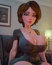 ai_generated aunt_cass big_hero_6 dress erect_nipples_under_clothes huge_breasts looking_at_viewer no_bra