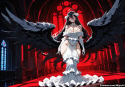 1girl ai_assisted ai_generated albedo albedo_(overlord) bare_shoulders black_hair black_wings breasts cleavage curvaceous curvy curvy_female curvy_figure demon_girl demon_horns demon_wings detached_collar dress elbow_gloves eyebrows_visible_through_hair feathered_wings feathers female frills gloves hip_vent horns large_breasts long_hair looking_at_viewer miyuai overlord_(maruyama) smile solo thick thick_ass thick_butt thick_hips thick_legs thick_thighs very_long_hair voluptuous voluptuous_female white_dress white_gloves wide_hips wide_thighs wings yellow_eyes