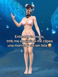 4k_resolution abdomen bikini black_hair black_nails blue_background blue_eyes eyebrows face_mask feet free_fire gamer_girl garena green_tattoo hand_up high_quality high_resolution highres large_breasts large_hips lipstick looking_at_viewer makeup mask missy moco_(free_fire) perfect_body perfect_skin petite_female pink_bikini short_hair spanish spanish_text tattoo thin_waist tiktok upscaled video_game_character waifu2x water_background white_bow white_skin
