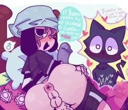 2boys anus ass ass_grab balls bedroom big_ass blue_beanie bodrito_(poxyram) brown_hair cherubiesan condoms condoms_on_bed dark-skinned_male demon dialogue digital_drawing_(artwork) dildo dog_boy erection femboy friends fur furry genitals girly half-closed_eyes hearts juno_(poxyram) light-skinned_male looking_at_viewer male male_only no_underwear on_bed pants_down partially_clothed penis pink_sheets poxyland poxyram puppyboy rule_63 short_hair smiling spanish_text surprised_expression text text_bubble tiktok veiny_penis yaoi