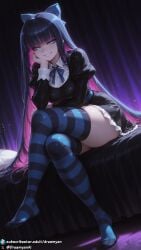 1girls ai_generated barefoot big_breasts black_hair blue_eyes breasts crossed_legs curvy curvy_body curvy_female dreamyan_ai feet female female_focus female_only full_body green_eyes hi_res high_quality high_resolution highres huge_breasts large_breasts long_hair looking_at_viewer panty_&_stocking_with_garterbelt pink_hair seductive seductive_eyes seductive_look seductive_mouth seductive_pose seductive_smile sitting smile smiling solo solo_female solo_focus stocking_anarchy stockings striped_legwear stripes thick_ass thick_thighs thighhighs thighs toes uncensored very_long_hair