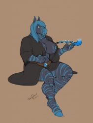 blue_hair breasts female hair horse long_hair