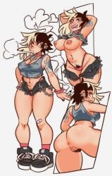 1girls anus ass bottomless breasts female female_focus female_only human human_focus human_only nipple_piercing pubic_hair pussy sluggooooooo smoking solo solo_female tagme