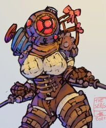 1girl big_breasts big_sister_(bioshock) bioshock bioshock_2 diving_suit helmet nipples_visible_through_clothing skintight solo solo_female theserg thick_thighs