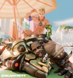 2boys 3d 3d_(artwork) 3d_artwork abs anal anal_penetration anal_sex beach doomfist gay male/male male_only naked nude overwatch penetration public_exposure public_indecency public_nudity public_sex shiny shiny_skin shirtless six_pack size_difference sweaty sweaty_body wuyang yaoi