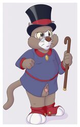 balls border bottomless cane clothed clothing disguise disney douglas_benson feline formal full-length_portrait male male_only mammal neenya overweight overweight_male penis penis_tip portrait scrooge_mcduck solo spats standing talespin whiskers