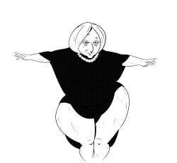 1girls 2d 2d_(artwork) black_and_white female female_only gilf jodero mature_female pearl_necklace persepolis png see-through_clothing short_hair smug_face solo thick_thighs