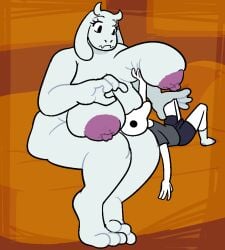 anthro barbequechicken boss_monster breasts everyman female hand_on_breast horns huge_breasts humanoid larger_female male monster sagging_breasts size_difference smaller_male thick_thighs toriel undertale video_games wide_hips