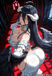 1girl ahoge ai_assisted ai_generated albedo albedo_(overlord) ass bare_shoulders black_feathers black_hair black_wings breasts cleavage curvaceous curvy curvy_female curvy_figure demon_girl demon_horns demon_wings detached_collar dress feathered_wings feathers female frills gloves hair_between_eyes hip_vent horns large_breasts long_hair looking_at_viewer low_wings miyuai overlord_(maruyama) slit_pupils smile solo thick thick_ass thick_butt thick_hips thick_legs thick_thighs very_long_hair voluptuous voluptuous_female white_dress white_gloves wide_hips wide_thighs wings yellow_eyes