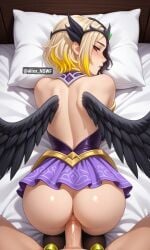 ai_art ai_generated alixx_nswf black_hair blonde blonde_hair crown doggy_style lunox_(mobile_legends) mixed_hair_color mlbb mobile_legends mobile_legends:_bang_bang purple_skirt sex sexy wings