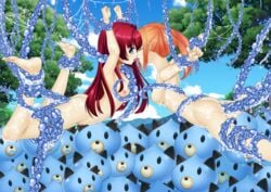 2girls areolae ass barefoot bed blue_eyes bondage breasts closed_eyes cpu_(neptunia) dogoo feet french_kiss goddess handsofmidaz kissing long_hair multiple_girls multiple_subs naked neptunia_(series) nipples nude nude_female orange_hair orange_heart original_character outdoors power_symbol-shaped_pupils red_hair restrained sideboob slime_monster soles spread_legs suspended tentacle toes tongue tongue_out uzume_tennouboshi vaginal_penetration video_games yuri