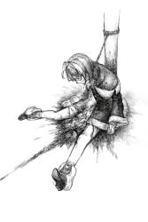 1girl ange_katrina ange_katrina_(1st_costume) ankle_boots blood boots coat commentary_request death greyscale guro hair_intakes highres legs_apart long_sleeves medium_hair monochrome nijisanji off_shoulder organs pole rope rope_around_neck shou-star sitting virtual_youtuber