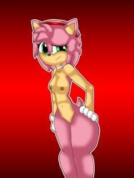 2017 amy_rose anthro cuper_tortilla green_eyes hedgehog hedgehog_girl nipples pink_body pink_skin red_background sega sonic_(series) sonic_the_hedgehog_(series) tits
