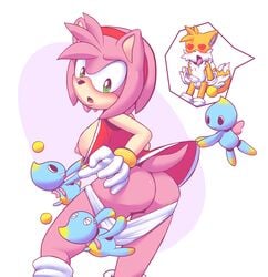 amy_rose anthro ass assisted_exposure balls canine chao_(sonic) clothing erection female fox fur green_eyes hair heart hedgehog humanoid_penis legwear male mammal nipples open_mouth panties penis pink_hair redhixen rexin socks sonic_(series) tails uncut underwear video_games wings yellow_fur