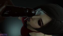 3d 3d_(artwork) ada_wong asian asian_female capcom cum cum_drip cum_dripping cum_on_face cumshot dark-skinned_male dark_hair facial female holding_penis joasenha light-skinned_female male male/female on_knees open_mouth red_dress resident_evil simple_background twitter_link unseen_male_face watermark