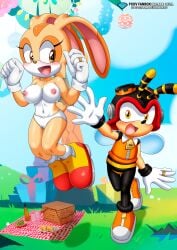 1boy 1girls bbmbbf bee charmy_bee cream_the_rabbit female male male/female mobius_unleashed palcomix panties rabbit sega sonic_the_hedgehog_(series) underwear