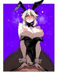 ai_generated artoria_pendragon artoria_pendragon_(lancer_alter) breasts_out bunny_ears bunny_girl bunnysuit censored cowgirl_position cum cum_in_pussy drunk fate/grand_order fate_(series) fishnet_stockings ikiha motion_lines puffy_nipples saliva saliva_trail sex tagme wrist_cuffs yellow_eyes