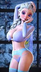 3d busty disney disney_princess elsa_(frozen) female female_focus female_only frozen_(film) hourglass_figure lordaardvark makeup pinup pinup_pose tagme wide_hips