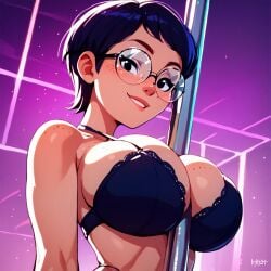 1girls ai_generated bare_arms big_breasts black_bra bra breasts carmen_sandiego_(2019) carmen_sandiego_(franchise) cleavage exotic_dancer female female_focus female_only glasses huge_breasts julia_argent julia_argent_(carmen_sandiego) lace_bra large_breasts looking_at_viewer nightclub pole pole_dancer pole_dancing posing posing_for_the_viewer presenting presenting_breasts short_hair solo solo_female solo_focus strip_club stripper stripper_clothes stripper_pole stripping zupern0va_(manipper)