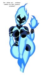 albedo_(ben_10) albedo_(chaquetrix) ben_10 big_ass blue_body blue_skin chaquetrix fire fire_girl fire_on_chest heatblast pyronite rock sexy spanish_text