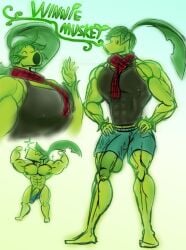 1boy 2020s 2025 2d 2d_(artwork) 5_fingers abs balls big_balls big_pecs big_penis black_eyes black_shirt blue_pants capcom english english_text eyebrows green_skin happy hi_res highres himbo jockstrap large_penis leaf leaf_hair male male_focus male_only muscle muscles muscular muscular_arms muscular_legs muscular_male muscular_shoulders muscular_thighs nipple_bulge nipples peashooter_(pvz) penis pinup plant plant_humanoid plantigrade plants_vs_zombies sangelia scarf simple_background slim_waist tank_top thighs tight_clothing toned toned_stomach winnie_(winnebagomusket)