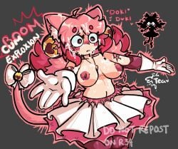 alternate_version_available breasts breasts_out cat_ears cat_girl cat_tail catgirl cum cum_on_breasts cum_on_face cumshot deltarune dress female gloves mad_mew_mew nipples pink_(deltarune) pink_hair ripped_clothing undertale_(series) white_gloves
