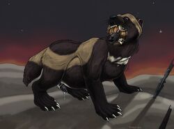 2011 anthro anthro_on_feral belly_expansion cum duo feet_first feral furry gnoll head_in_mouth inflation male mammal mustelid oral_vore penis ripper_(character) strega vore wolverine yaoi zoophilia