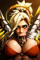 1boy 1girls ai_generated angela_ziegler big_breasts cum cum_in_mouth cum_inside dark-skinned_male dark_skin female forced light-skinned_female light_skin male male/female mercy overwatch paizufella paizuri paizuri_lead_by_female paizuri_under_clothes paralap shocked shocked_expression