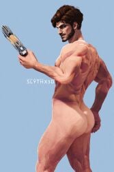 1boy 1human 3d ass ass back back_view bara beard biceps big_ass big_butt daddy gay gun male male_focus male_only marvel marvel_rivals muscle muscles muscular muscular_male naked naked_male nude pecs sex slythx slythx3d starlord starlord_(marvel_rivals)