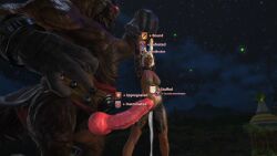 after_rape ahe_gao amalj'aa cum_in_pussy cum_overflowing dark-skinned_female dat_ass gpose(ffxiv) held_up impregnated massive_penis mind_broken monster monster_cock monster_on_female sex_slave slave_collar slavegirl stomach_deformation succubus_tattoo tattoos viera