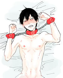 1boy arakita_yasutomo chains choker collar lying male_only nipples restrained yowamushi_pedal