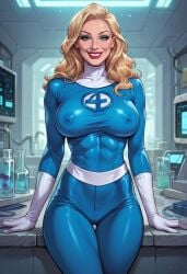 1girls 2d abs abs_visible_through_clothing ai_generated background big_breasts blonde_female blonde_hair blue_bodysuit blue_clothing blue_eyes bodysuit breasts bulge civitai clothed clothed_breasts clothing color detailed_background fantastic_four fantastic_four:_first_steps female female_only fit fit_female front_view fully_clothed gloves happy heroine human human_female human_only invisible_woman laboratory light-skinned_female light_skin lipstick long_gloves marvel marvel_comics nipple_bulge panviewai pinup red_lipstick smile solo solo_female standing sue_richards sue_storm superheroine table teeth tight_clothing turtleneck turtleneck_bodysuit