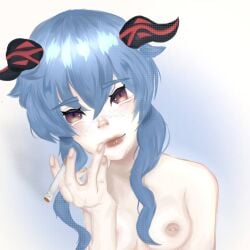 anime blue blue_hair ganyu_(genshin_impact) genshin_impact piercing small_breasts