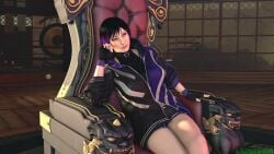 1080p 3d annoyed female female_focus female_only high_resolution highres jacket lazer81095 legs namco reina_mishima seated sitting sitting_on_chair sitting_on_throne source_filmmaker tagme tekken tekken_8 thick_thighs thighs throne tomboy two_tone_hair