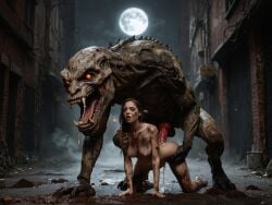 1boy 1girls ai_generated female_human female_human/male_feral female_human/male_monster feral_on_female feral_on_human full_moon interspecies interspecies_sex male_feral male_feral/female_human male_monster monster monster_on_female monster_on_human monster_penetrating noone3d petite slim slim_waist