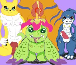 1futa 1girls 2boys balls ceratosaur ceratosaurid ceratosaurus cum digimon digimon_adventure digimon_adventure_02 digimon_tamers dinosaur dragon female flora_fauna futanari greymon knot male multiple_boys multiple_males multiple_penises palmon penis pussy renamon veemon vulpine