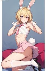 ai_generated blonde_hair blonde_hair_male bunny_boy bunny_ears crop_top cropped_shirt cuntboy cute femboy femboy_only femboysub male microskirt miniskirt panties panty pantyshot plump_ass plump_butt skirt thigh_high_socks thigh_highs thighhighs thighs