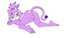 anthro anus ass blaze_the_cat crossed_arms domestic_cat feet felid feline felis female fours_(artist) fourssss genitals hi_res looking_back lying_on_ground mammal on_ground orange_eyes presenting presenting_hindquarters purple_body pussy resting_head sega solo sonic_(series) sonic_the_hedgehog_(series)