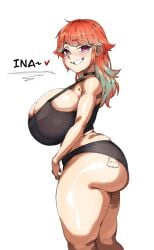 1girls ass ass_tattoo female female_only gigantic_breasts hololive hololive_english huge_ass huge_breasts human looking_at_viewer makinakid side_view standing takanashi_kiara tattoo virtual_youtuber voluptuous