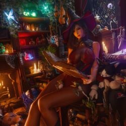 1girls cosplay female female_only final_fantasy final_fantasy_vii final_fantasy_vii_remake ria-neearts solo tagme tifa_lockhart witch_costume witch_hat