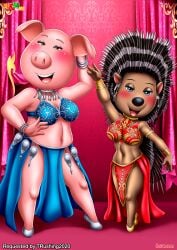 2girls anthro ash_(sing) bbmbbf blush breasts female female_only fur34 furry illumination_entertainment looking_at_viewer open_mouth palcomix pig porcupine rodent rosita_(sing) sing_(movie) teeth tongue