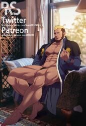 balls bara beard bottomless facial_hair flaccid king_of_fighters leopold_goenitz male male_only muscles muscular pantsless penis ryans sitting solo solo_male