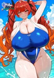 1girls ass azur_lane big_ass big_breasts black_ribbon breasts curvy_body curvy_female curvy_figure fat_ass hair_ribbon hips honolulu_(azur_lane) huge_ass huge_breasts large_ass large_breasts light-skinned_female light_skin long_hair massive_ass massive_breasts red_eyes red_hair ribbon senranfan43 thick_thighs thighhighs twintails voluptuous voluptuous_female wide_hips