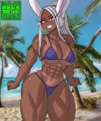 1girls big_breasts big_ears breasts dark-skinned_female dark_skin female female_human female_only human humanoid looking_at_viewer mature_female miruko muscular muscular_female my_hero_academia rabbit_ears red_eyes rumi_usagiyama shosho_oekaki shounen_jump smile smiling_at_viewer solo tan_body tan_skin tanline thick_thighs wide_hips